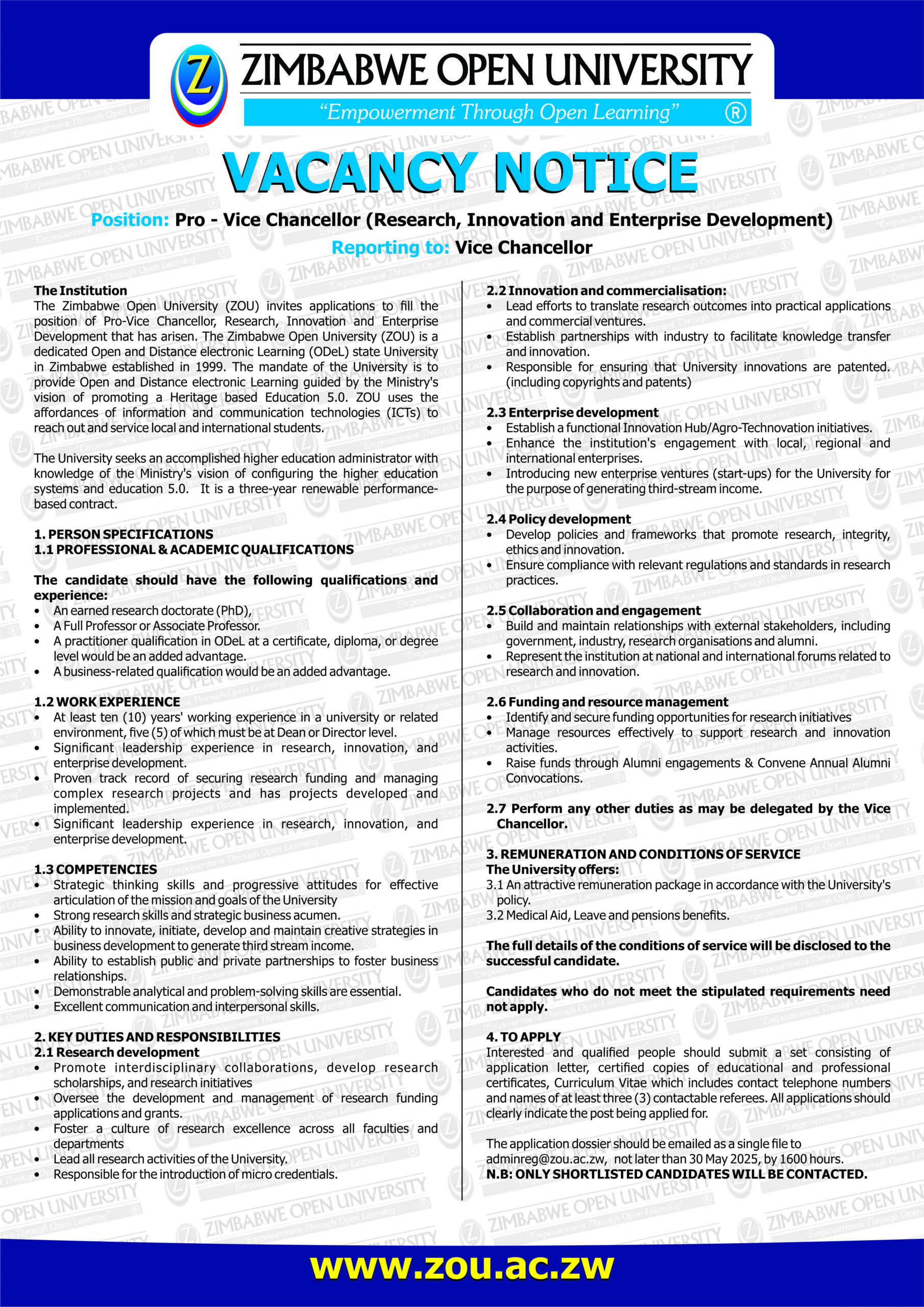 Pro Vice Chancellor, Research Innovation & Enterprise Development