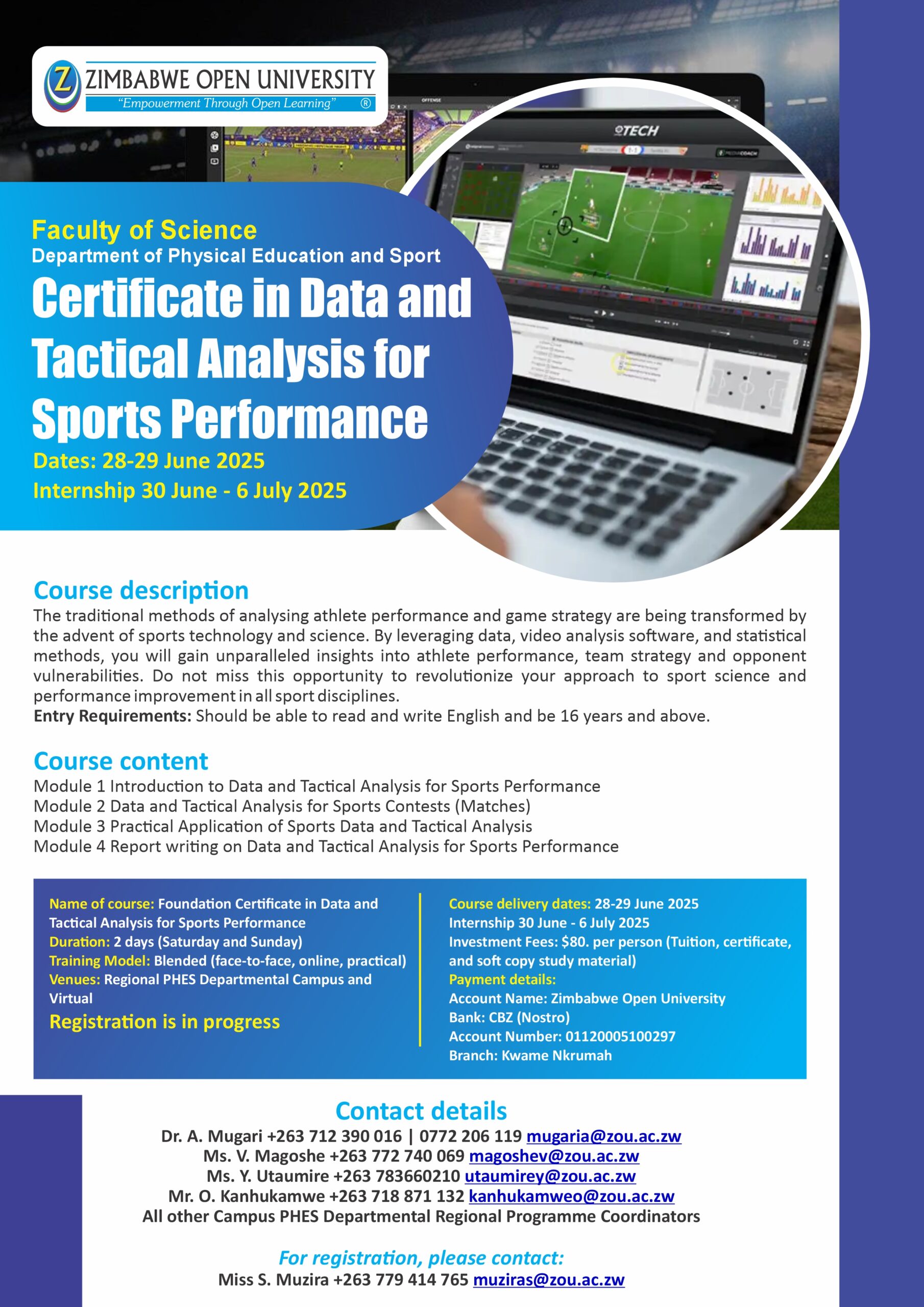 Short Course: Certificate in Data and Tactical Analysis for Sports Performance